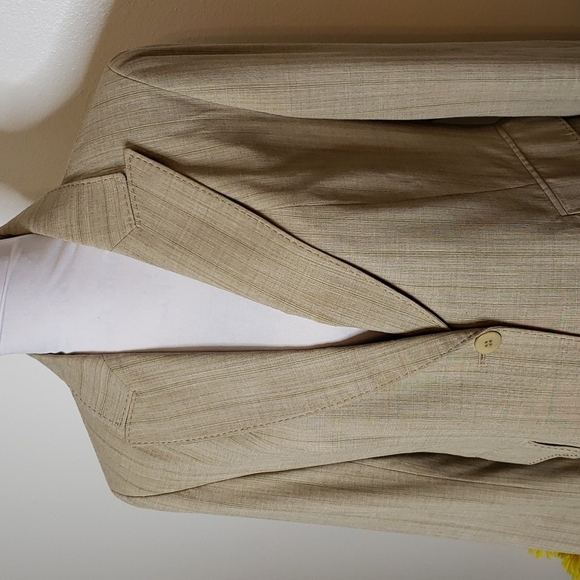 Lafayette 148 New York Tan Stripe Wool Blazer Single Button Office Vintage Luxe - Picture 5 of 12